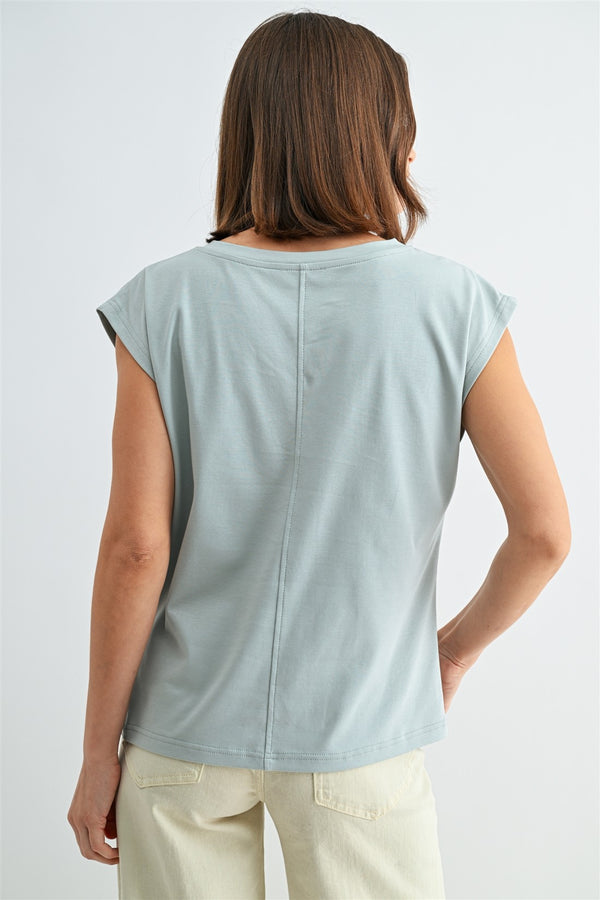 Pleated Shoulder Tee I Sage Green