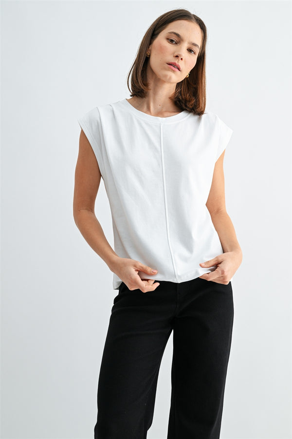 Pleated Shoulder Tee I Ivory