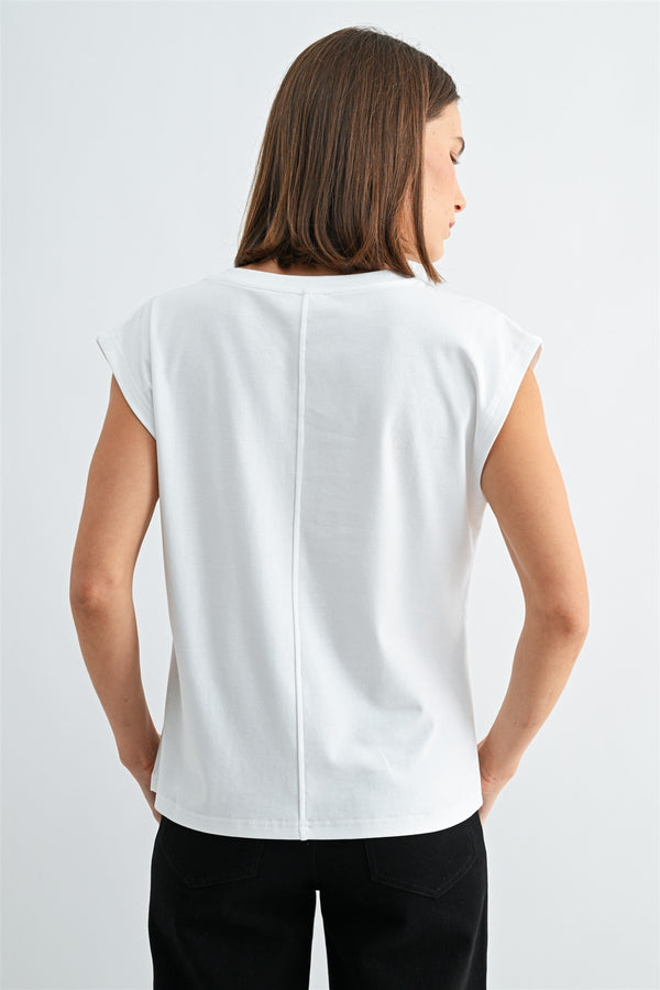 Pleated Shoulder Tee I Ivory