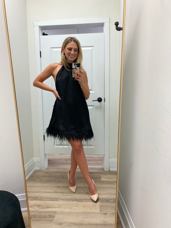 Simone Feather Mini Dress I Black