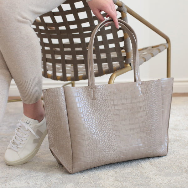 Large Tote - Taupe Croc