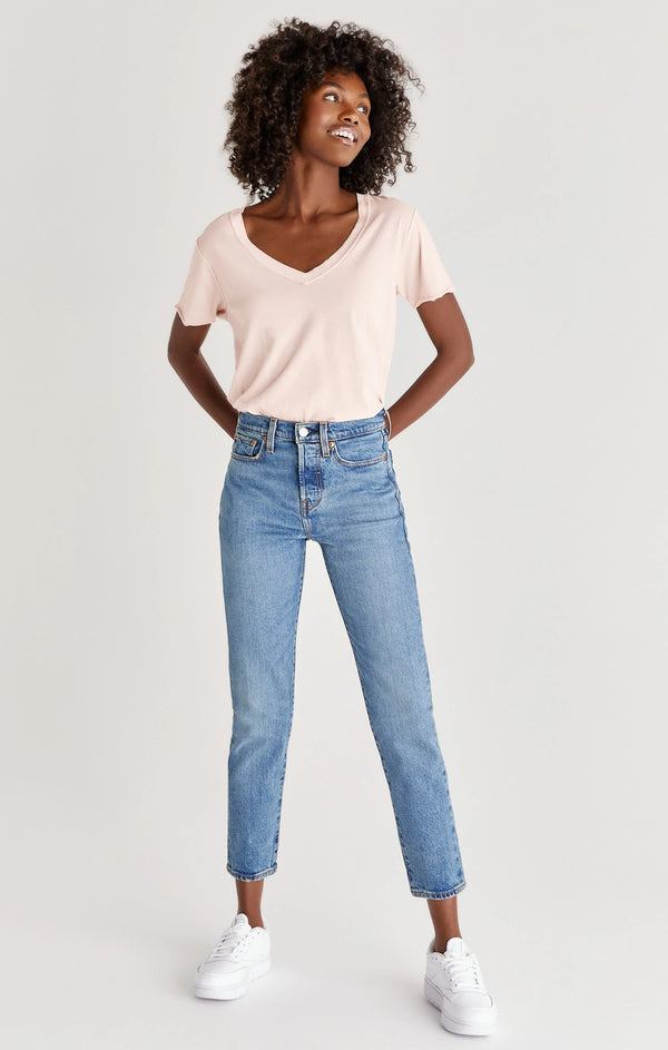 ORGANIC COTTON V-NECK TEE | Pink Sky